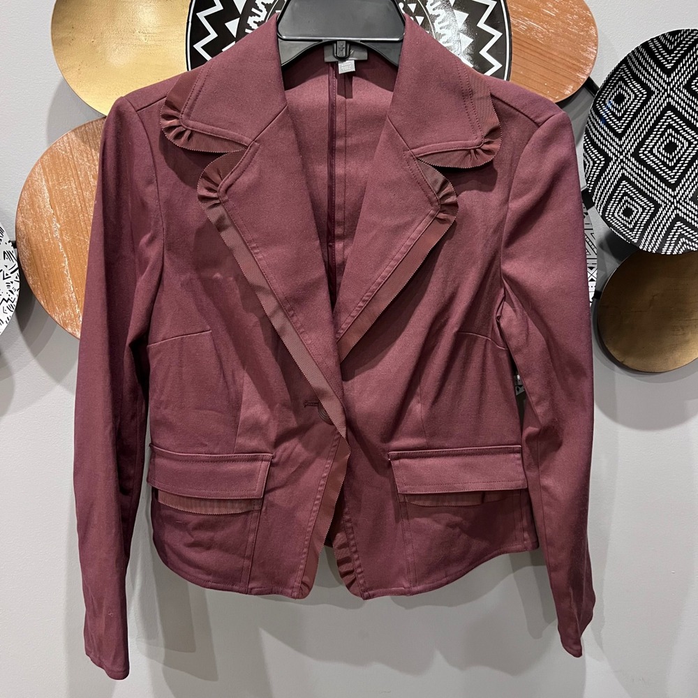 J. Jill Burgundy Ribbon Trim Tailored Blazer Jacket Petite 0P Burgundy